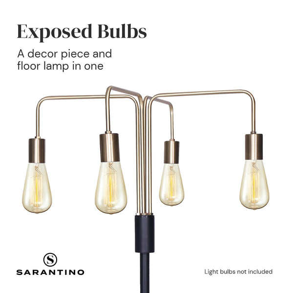 Sarantino Modern Exposed Bulb 4-Arm Industrial Light Floor Lamp