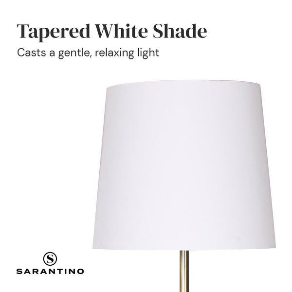 Sarantino Metal Floor Lamp in Antique Brass Finish with Cream Linen Fabric Shade