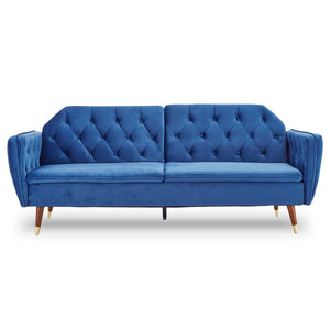 Sarantino Faux Velvet Sofa Bed Couch Furniture Lounge Suite Futon Blue