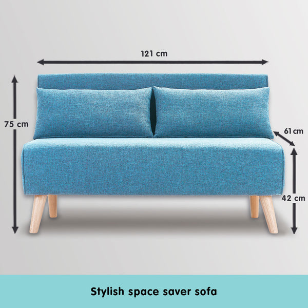 Sarantino Adjustable Corner Sofa 2-Seater Lounge Linen Bed Seat - Blue