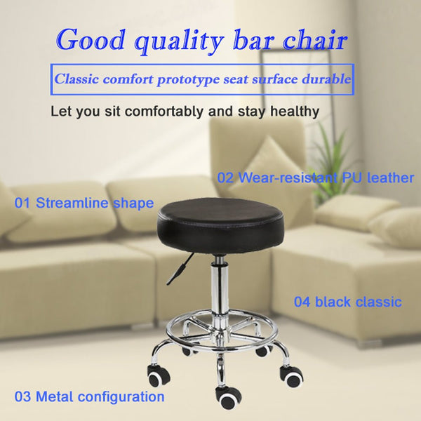 Salon Chair Bar Swivel Stool Office Roller Wheels Portable Height Adjust Leather BS8401