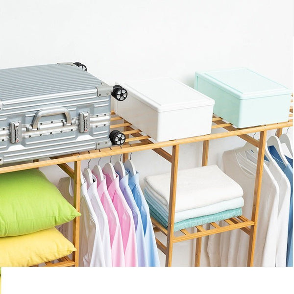120cm Width Bamboo Clothes Rack Garment Closet Storage Organizer Hanging Rail Shelf Fabric Dustproof Cover