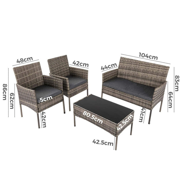 4 Seater Wicker Outdoor Lounge Set - Mixed Grey