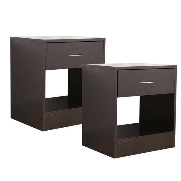 Set of 2 Bedside Table Nightstand with Drawer Brown