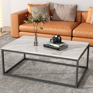 Industrial Style Marble Effect Rectangular Coffee Table