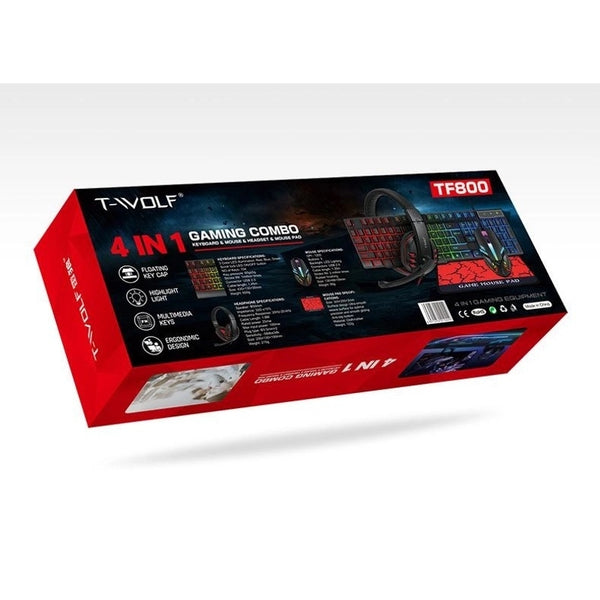 T-Wolf TF800 RGB 4-pcs Gaming Keyboard/Mouse/Headphone/Mouse Pad Kit Set