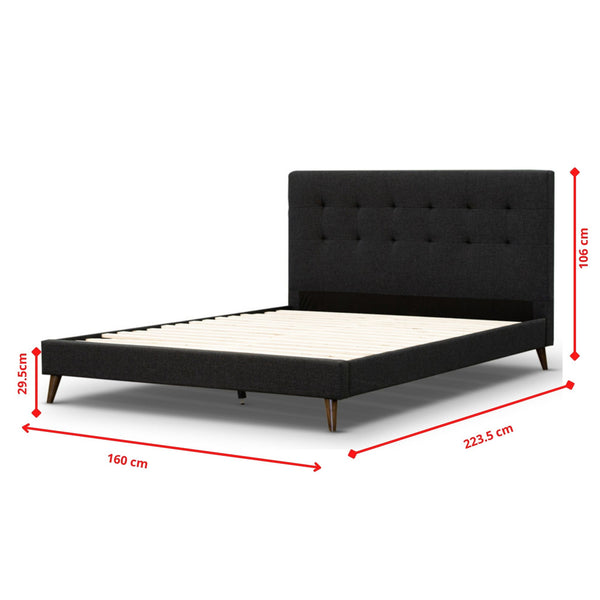 Volga Queen Bed Platform Frame Fabric Upholstered Mattress Base - Charcoal