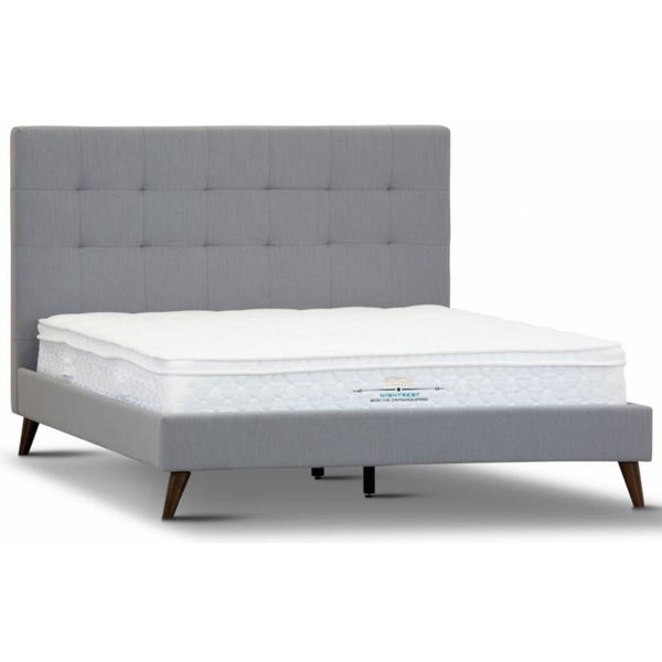 Volga Queen Bed Platform Frame Fabric Upholstered Mattress Base - Grey