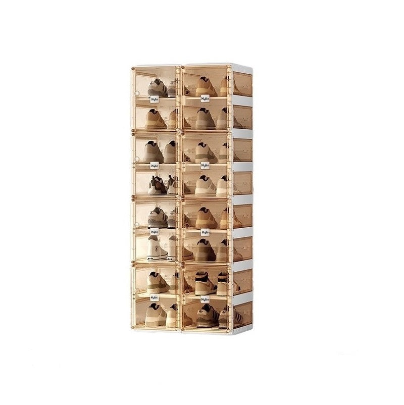 Kylin Cubes Storage Folding Shoe Box With 2 Column & 16 Grids & 8 Brown Door