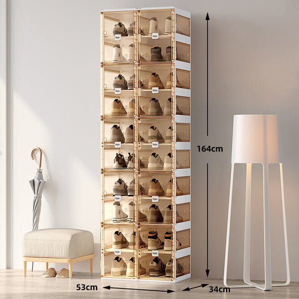 Kylin Cubes Storage Folding Shoe Box With 2 Column & 20 Grids & 10 Brown Door