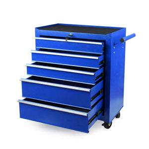 Blue 5 Drawer Tool Box Trolley Cabinet Storage Cart Garage Toolbox Organiser Set