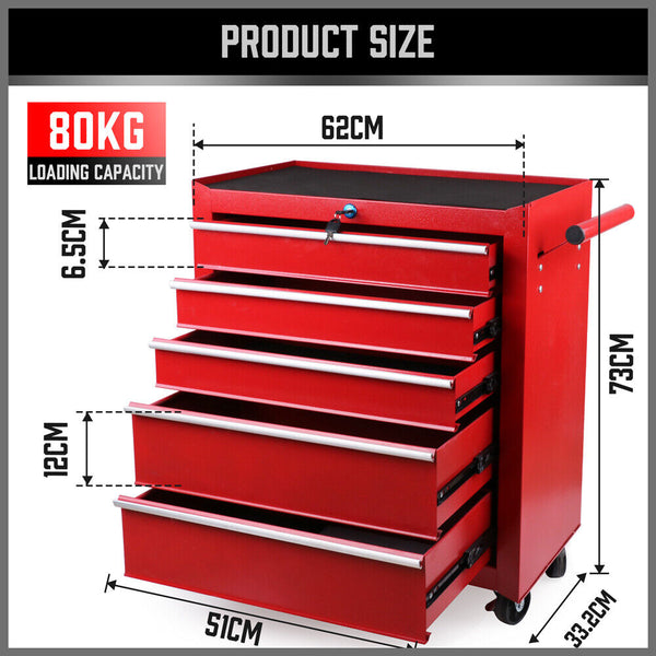 5-Drawer Tool Storage Trolley Cart - Heavy Duty Garage Cabinet Organizer with Lockable Wheels