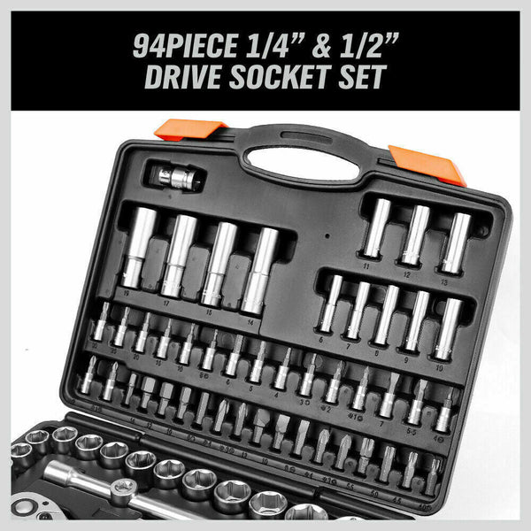 94Pc Socket Ratchet Wrench Set Screwdriver Bits Extension Torx Hex 1/4" 1/2" Dr.
