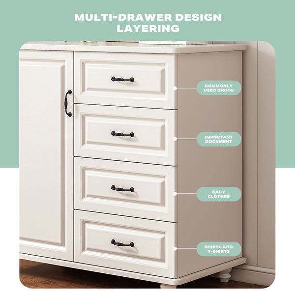 4 Chest of Drawers Storage Cabinet Tower Dresser Tallboy Drawer with Door Condition: Brand New