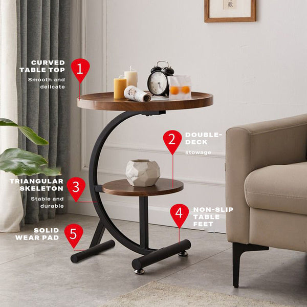 2 Tier End Table Sofa Side End Table Round Nightstand with Sturdy Metal Frame