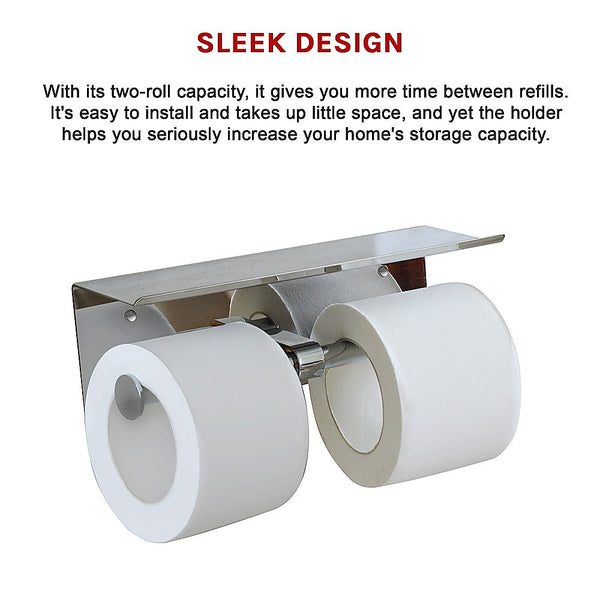 Stainless Steel Double Toilet Paper Holder Towel Roll Tissue Rack Storage Shelf