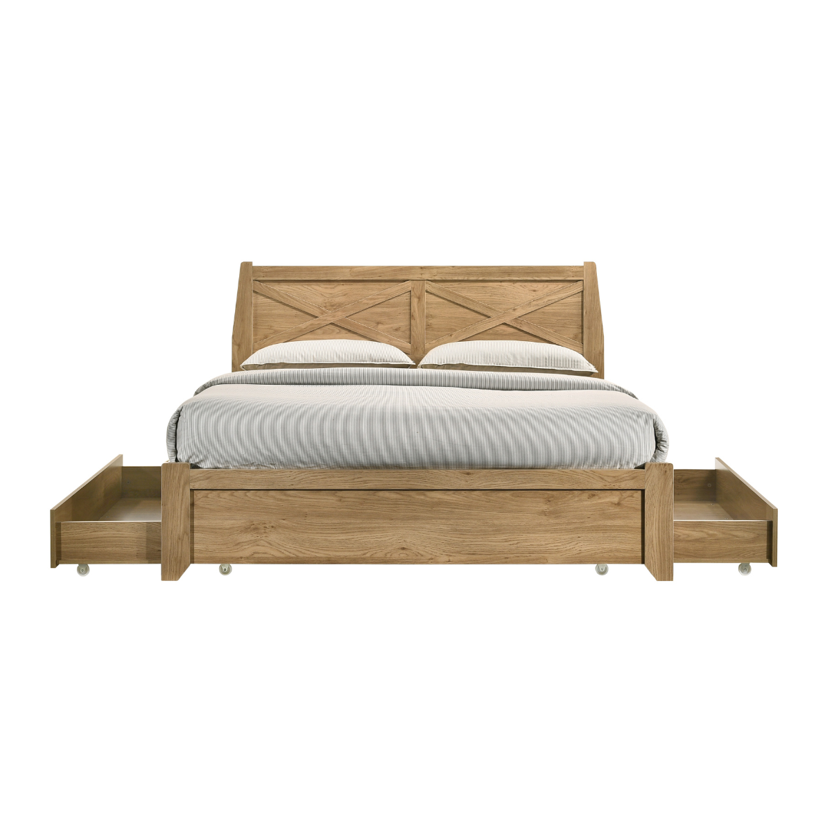 Mica Natural Wooden Bed Frame with Storage Drawers Double