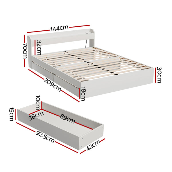 Artiss Bed Frame Double Size Mattress Base wtih Charging Ports 2 Storage Drawers