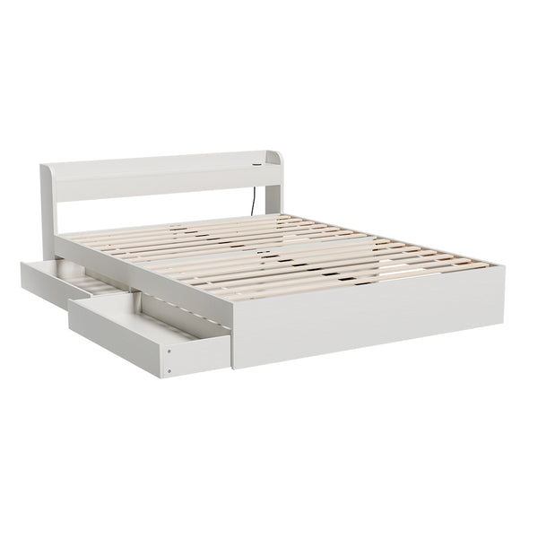 Artiss Bed Frame Queen Size Mattress Base wtih Charging Ports 2 Storage Drawers