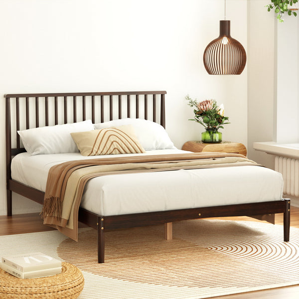 Artiss Bed Frame Double Size Wooden Base Mattress Platform Timber Walnut VISE