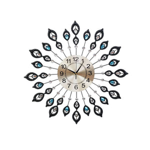 Artiss 60CM Peacock Wall Clock Large 3D Modern Crystal Luxury Round Wall Clocks Home Decor Black