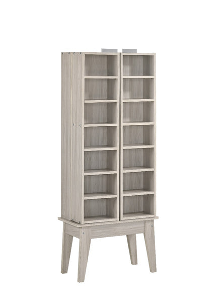 Multimedia DVD CD Storage Cabinet With Hidden Compartment In White Oak