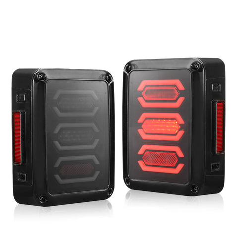 LIGHTFOX CREE Pair LED Tail Lights Smoked Lens Reverse Turn for 07-17 Jeep Wrangler JK