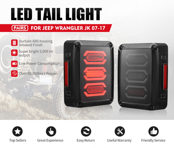 LIGHTFOX CREE Pair LED Tail Lights Smoked Lens Reverse Turn for 07-17 Jeep Wrangler JK