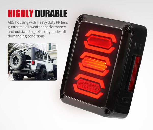 LIGHTFOX CREE Pair LED Tail Lights Smoked Lens Reverse Turn for 07-17 Jeep Wrangler JK
