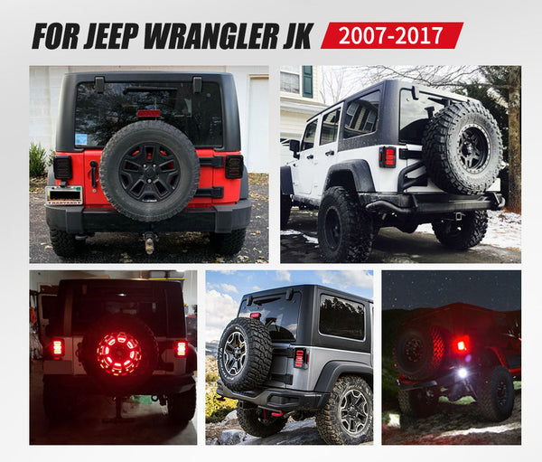LIGHTFOX CREE Pair LED Tail Lights Smoked Lens Reverse Turn for 07-17 Jeep Wrangler JK