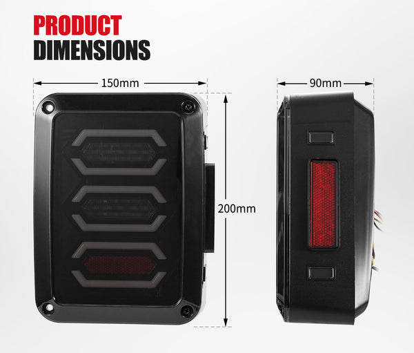 LIGHTFOX CREE Pair LED Tail Lights Smoked Lens Reverse Turn for 07-17 Jeep Wrangler JK