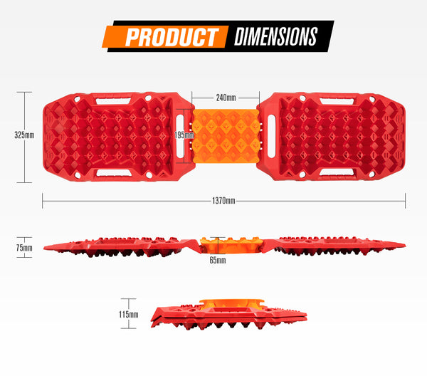 BUNKER INDUST Pair Recovery Tracks Sand Track 15T 4WD Car Accessories 4x4 Red