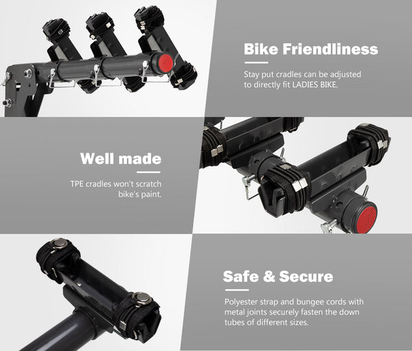 SAN HIMA 3 Bicycle Bike Carrier Car Rear Rack 2" Hitch Mount TowBar Foldable