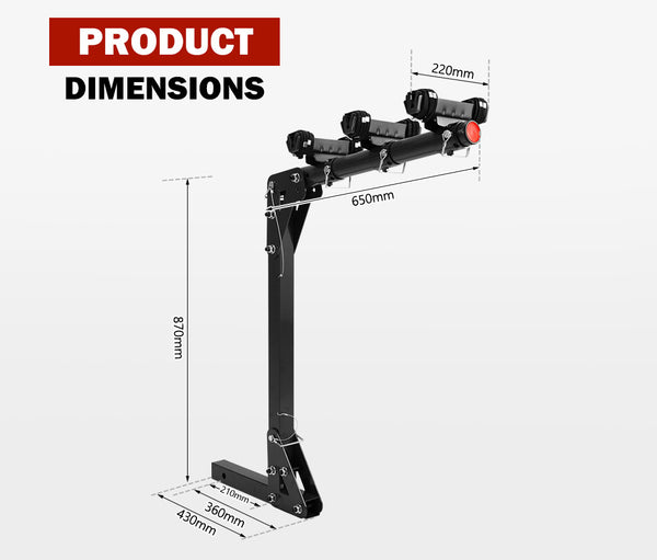 SAN HIMA 3 Bicycle Bike Carrier Car Rear Rack 2" Hitch Mount TowBar Foldable